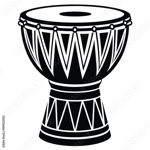 djembe drum black and white silhouette on white background