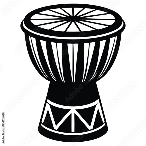 djembe drum black and white silhouette on white background