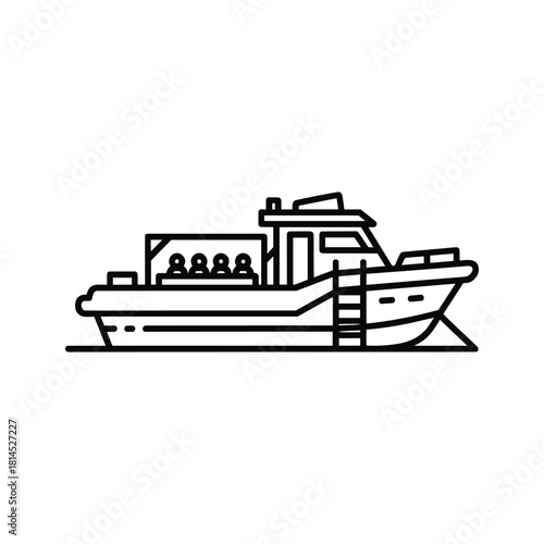 A tour boat with passengers, offering scenic cruises and water excursions isolated on