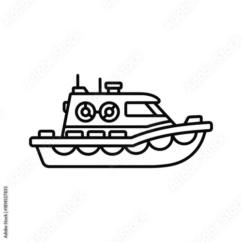 Minimalist line art illustration of a motorboat isolated on, perfect for nautical themes
