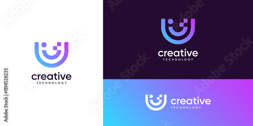 Minimalist letter U digital connection logo design ideas. Vector of technology network system icons symbols.