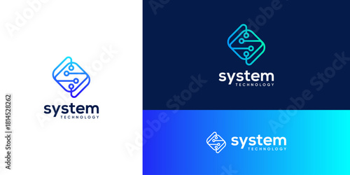 Letter S digital connection logo design ideas. Vector of technology network system icons symbols.
