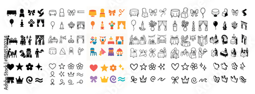 Wedding and party decoration icons set