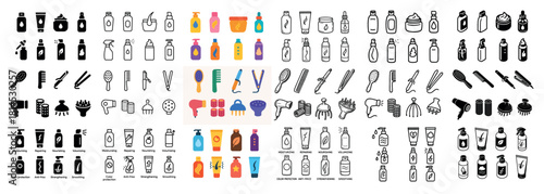 Hair and skincare product icons in various styles