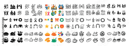 Festive icons and holiday decorations