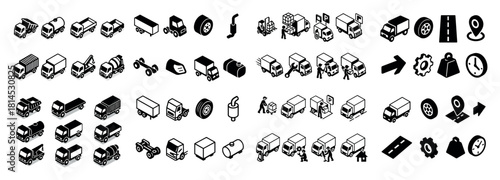 Isometric icons of vehicles and logistics