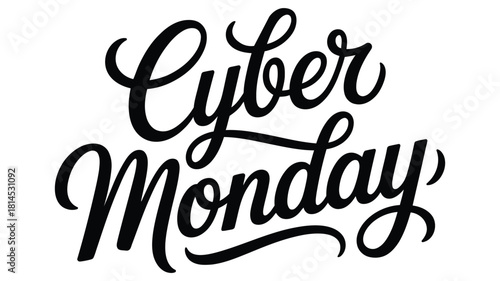 Cyber Monday promotional design with decorative cursive black text on white background for ecommerce sale marketing