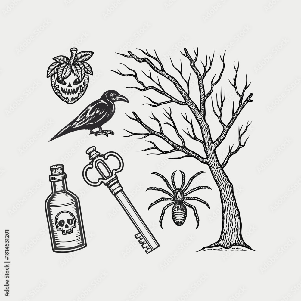 Naklejka premium Hand drawn vector flowers illustration with birds and nature elements