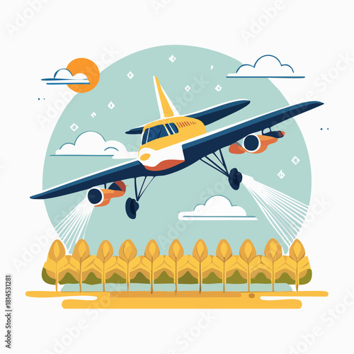 Airplane spraying crops in the sky