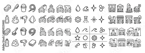 Car wash icons set for cleaning services