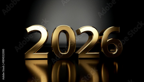 NEW YEAR banner with huge 3D percentage numbers 2026 new year floating geometric minimal golden baner