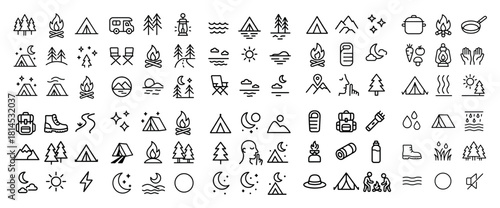 Camping and nature outline icons set