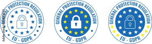 General Data Protection Regulation EU GDPR Logo Set with European Union Stars and Padlock Icon for Compliance and Security