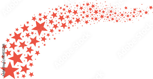 Red Shooting Star Trail Graphic Vector Illustration on White Background with Various Sizes of Stars for Celebration and Space Design