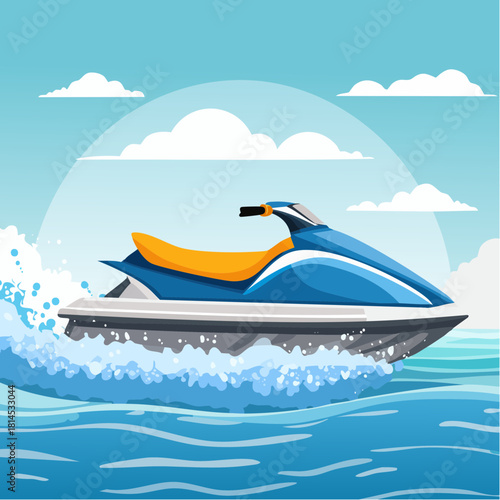 Blue jet ski riding on water