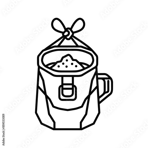 Line art icon of a chalk bag for rock climbing filled with white powder, isolated on