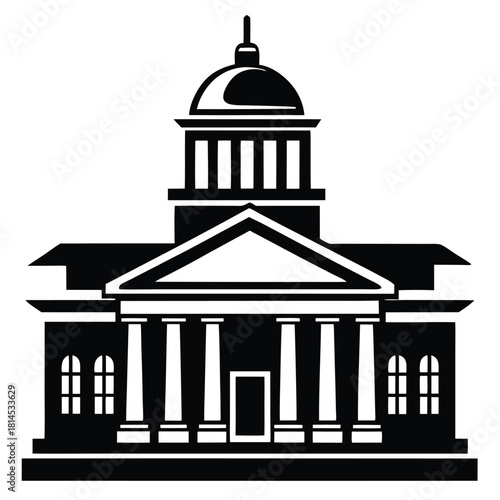 courthouse black and white silhouette on white background
