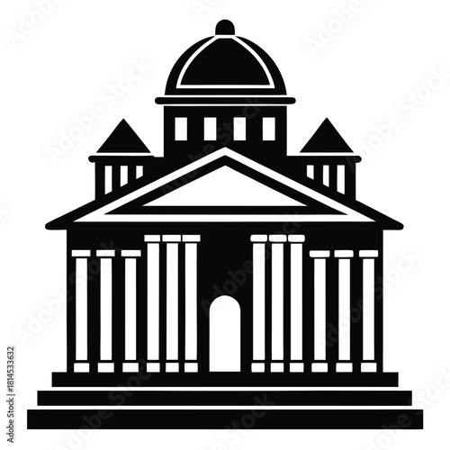 courthouse black and white silhouette on white background