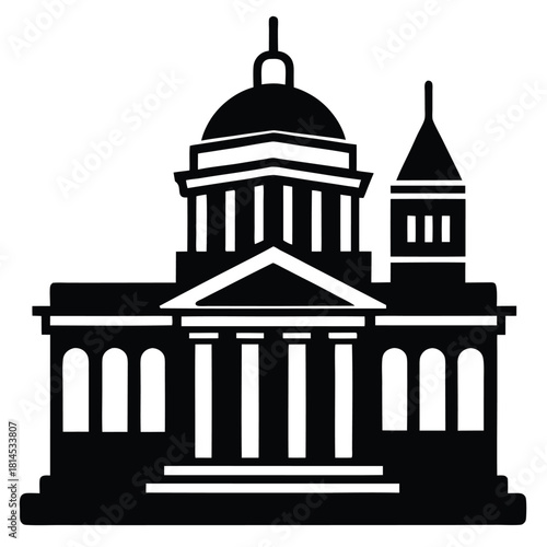 courthouse black and white silhouette on white background