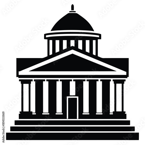 courthouse black and white silhouette on white background