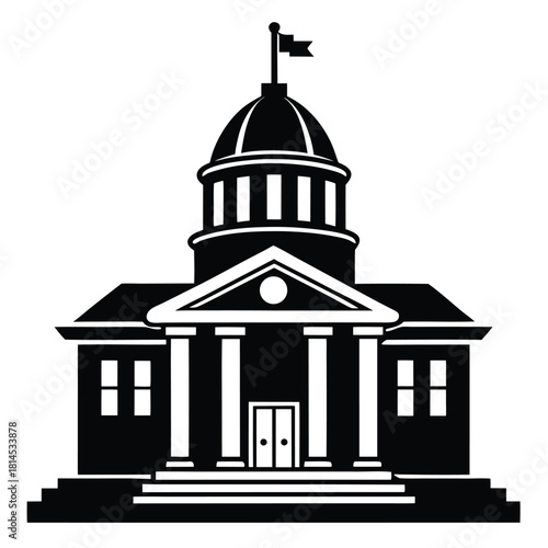 courthouse black and white silhouette on white background