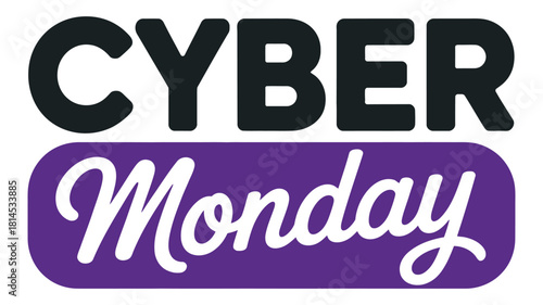 Cyber Monday promotional design with bold black and white text on purple background for ecommerce and seasonal sale marketing