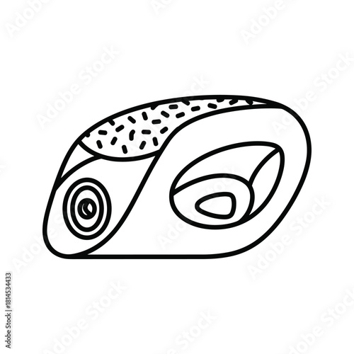 Abstract line art icon representing a stylized, organic shape with internal circular and dotted patterns, isolated on