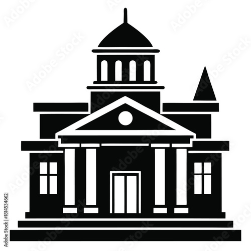 courthouse black and white silhouette on white background
