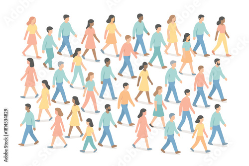 Big crowd illustration. Large group of diverse people standing together. Crowd diversity vector illustration.