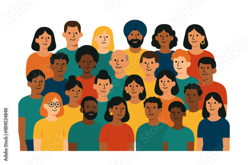 Family group illustration. Big multigenerational family standing together. Family diversity vector illustration.