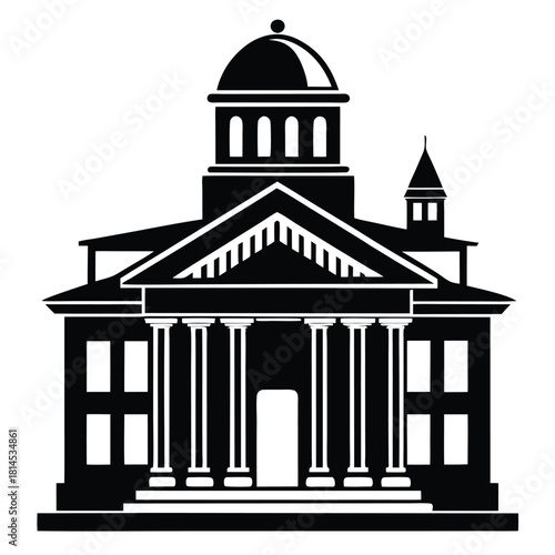 courthouse black and white silhouette on white background