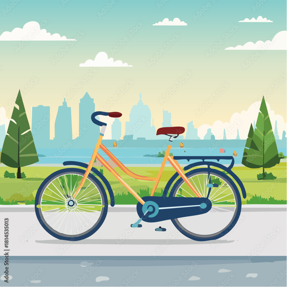 Naklejka premium City park with bicycle by the water