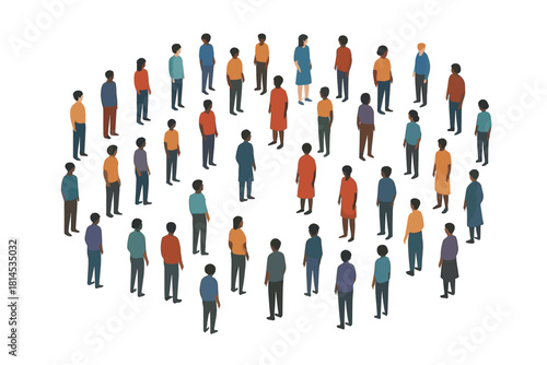 Crowd top view. People standing in circles seen from above. Crowd formation vector illustration.