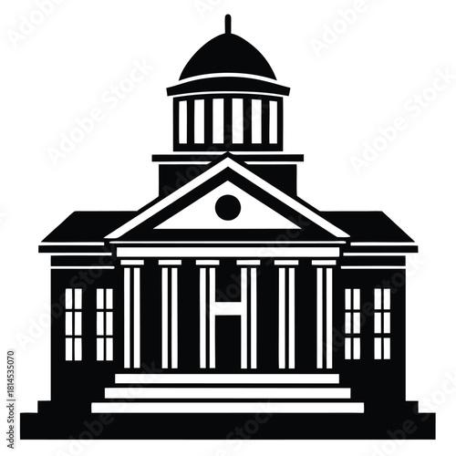 courthouse black and white silhouette on white background
