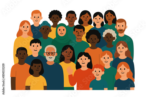 Family group illustration. Big multigenerational family standing together. Family diversity vector illustration.