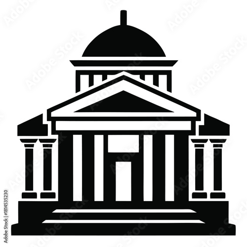 courthouse black and white silhouette on white background