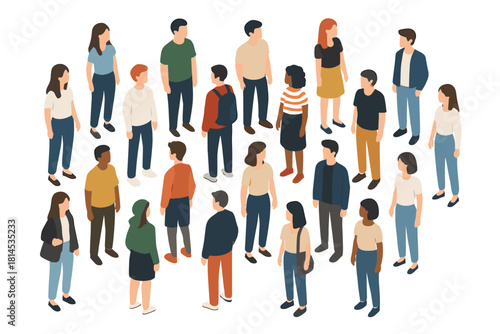 Youth group. Diverse teenagers standing in circle formation. Youth community vector illustration.