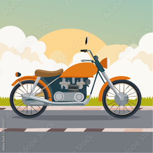 Classic orange motorcycle on road