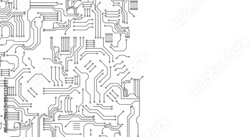 Abstract circuit board background. Technology connected white lines with electronics elements on tech bg. 
