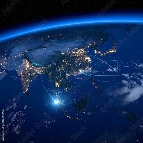 Asia at Night - A Stunning View from Space with City Lights.