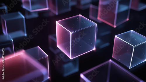 Zero Trust Cybersecurity Network Visualization with Abstract Geometric Cubes and Digital Security Concept