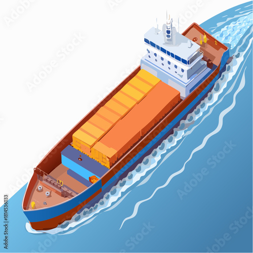 Container ship sailing in blue water