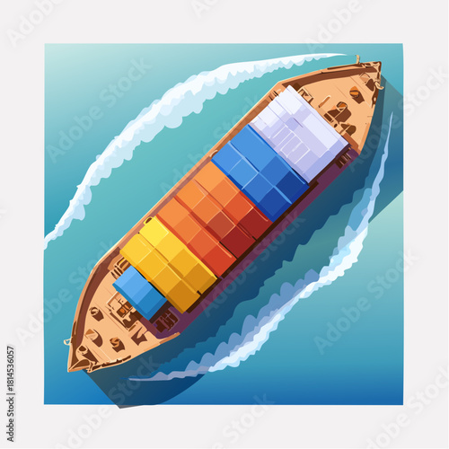 Container ship sailing on blue ocean waves