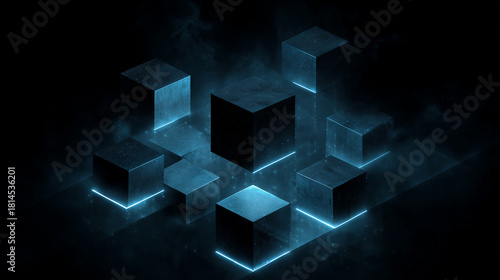 Zero Trust Network Security Concept with Abstract Floating Disconnected Cubes