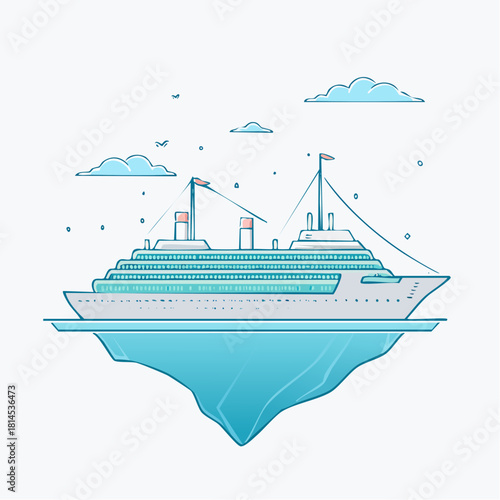 Cruise ship floating on iceberg