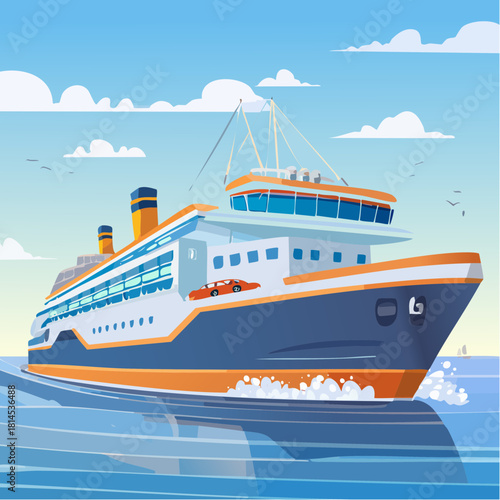 Cruise ship sailing on blue ocean waves