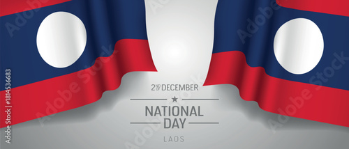 Laos happy national day greeting card, banner with template text vector illustration