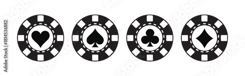 Poker chips silhouette vector icons set.Playing poker concept.Poker chip icon black symbol collection on white background.Poker chips symbols.