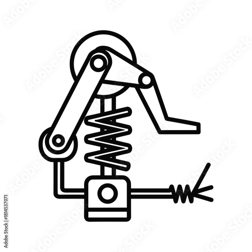Simple mechanical linkage system with a spring and lever mechanism, isolated on