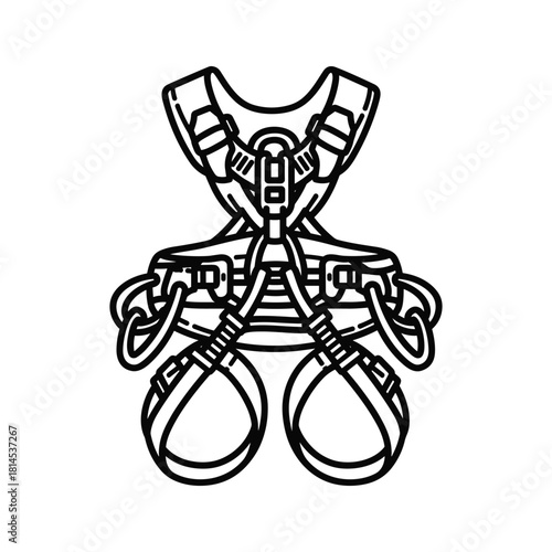 Line art icon of a climbing safety harness for fall protection, isolated on